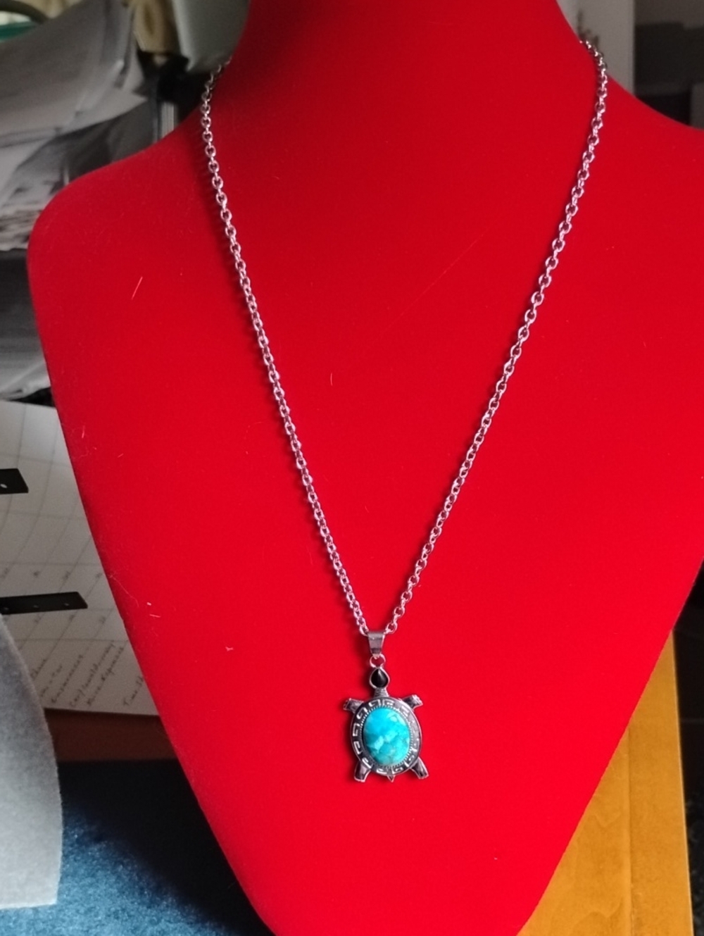 Blue Jasper Turtle Pendant Silver Necklace - Picture 4 of 6